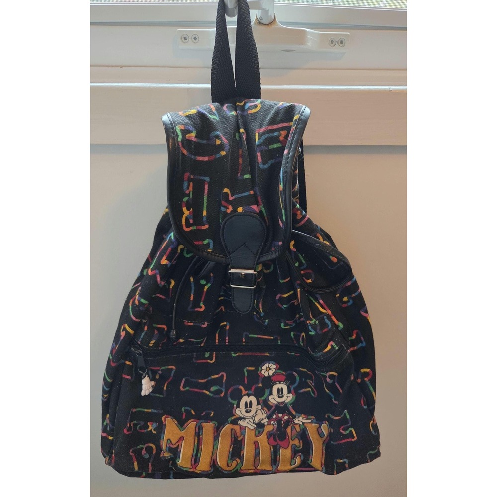Vintage 90s Disney Mickey Unlimited Backpack Colorful Mickey Minnie Canvas Bag